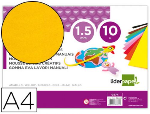 Goma eva liderpapel din a4 60 gr espessura 1,5mm amarelo pack 10 folhas , Liderpapel , 78486 , 8423473784864